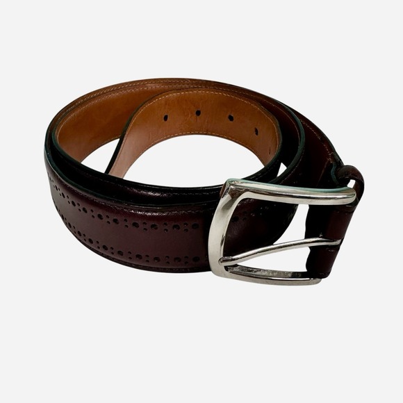 Allen Edmonds "MANISTEE" Men's Dress Belt  #74035  Size 42 Brown USA Solid Brass - Picture 1 of 8